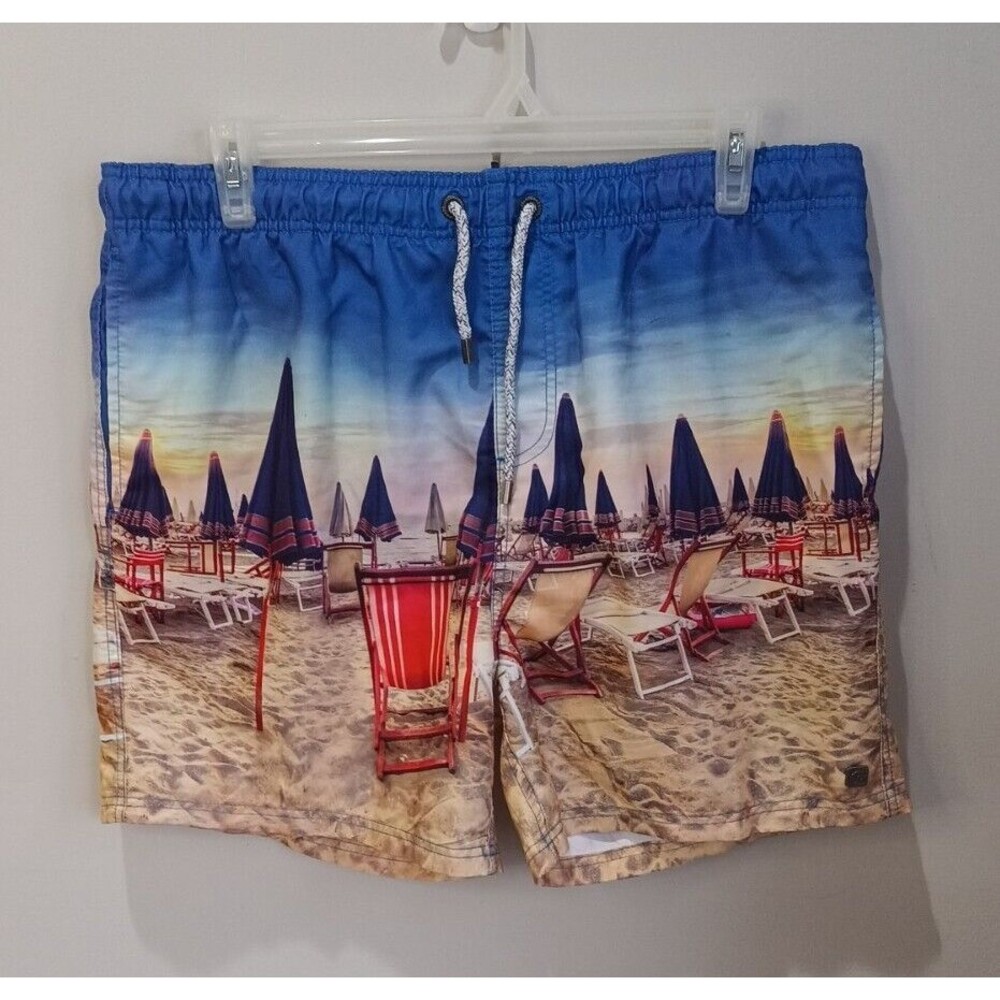 Island Haze Mens Board Shorts XXL  Blue Tropical Print Swim Trunks Drawstring
